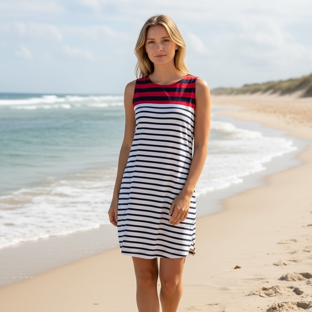 Tommy Bahama Aubrey IslandZone Resort Stripe Sleeveless Dress Size M